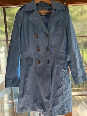 Women’s Michael Kors Blue Long Trench Coat, Size M, Michael Kors Coat